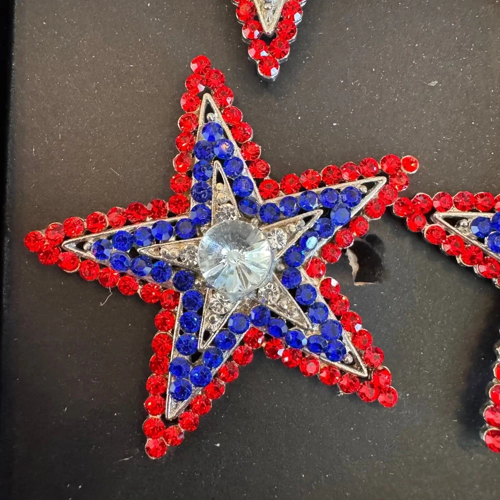 Storehouse Americana Rhinestone Star Napkin Rings‎ Red White Blue Set of 4 Sz OS